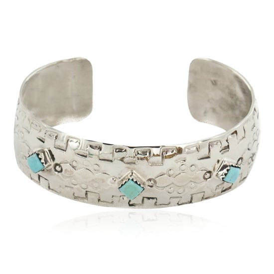 Handmade Certified Authentic Navajo Pure Nickel Native American Bracelet Natural Turquoise 12861-3 Handmade Certified Authentic Navajo Pure Nickel Native American Bracelet Natural Turquoise 12861-3