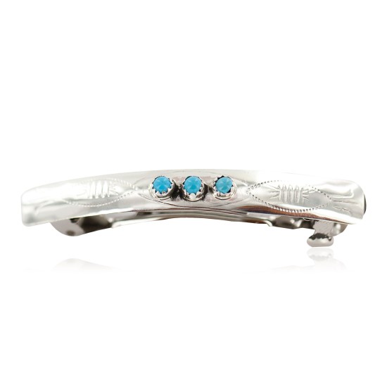 Handmade Certified Authentic Navajo Silver Natural Turquoise Native American Hair Barrette 10346-11