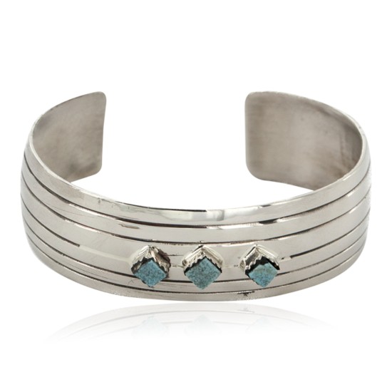 Handmade Certified Authentic Nickel Navajo Natural Turquoise Native American Bracelet 12957-1