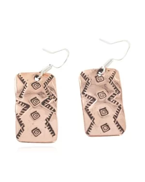 Handmade Certified Authentic Pure Copper Navajo Native American Dangle Earrings 18170-13