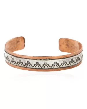 Handmade Certified Authentic Roanhorse Navajo Pure .925 Sterling Silver and Copper Native American Bracelet 12770