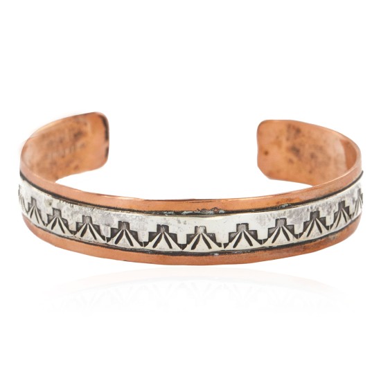 Handmade Certified Authentic Roanhorse Navajo Pure .925 Sterling Silver and Copper Native American Bracelet 12770