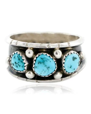 Handmade Certified Authentic Signed Navajo .925 Sterling Silver Natural Turquoise Native American Ring  16835