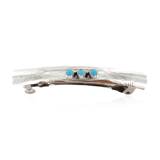 Handmade Certified Authentic Silver Navajo Natural Turquoise Native American Hair Barrette 10346-9