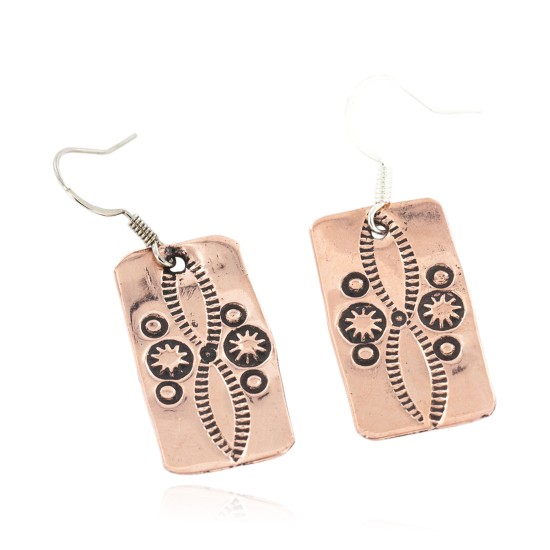 Handmade Certified Authentic Sun Navajo Mountain Pure Copper Dangle Native American Earrings 18162