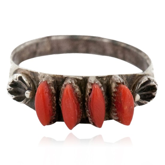 Handmade Certified Authentic Zuni .925 Sterling Silver Coral Native American Ring  16721