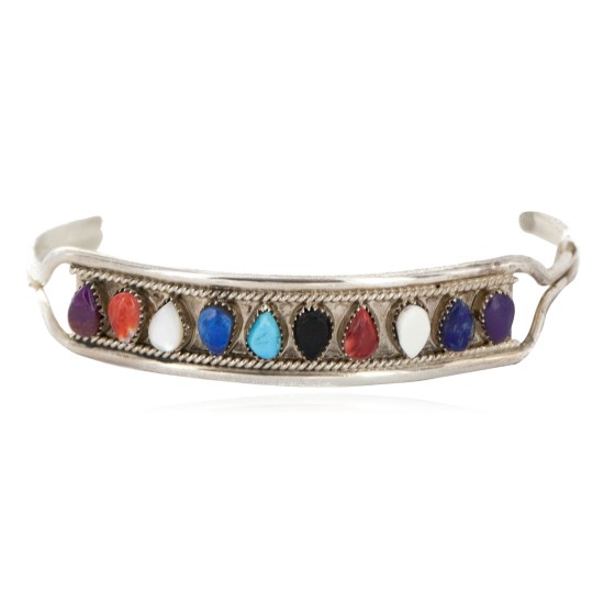 Handmade Certified Authentic Zuni .925 Sterling Silver Natural Multicolor Native American Bracelet 12666