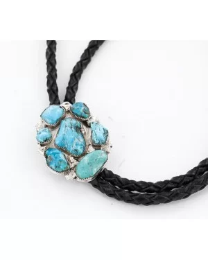 Handmade Zuni .925 Sterling Silver Turquoise Nuggets Bolo Tie 390792496081