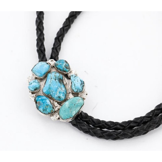 Handmade Certified Authentic Zuni .925 Sterling Silver Turquoise NUGGETS Native American Bolo Tie  390792496081