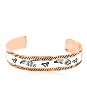 Handmade Feather Horse Certified Authentic Navajo Pure .925 Sterling Silver and Copper Native American Bracelet 12776