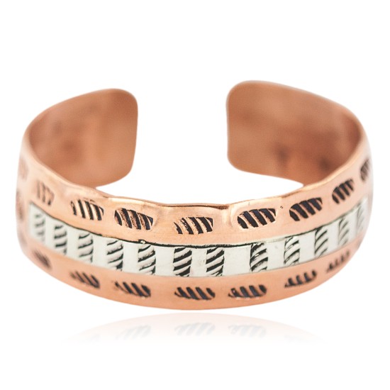 Handmade Feather Maze .925 Sterling Silver and Pure Copper Navajo Certified Authentic Native American Bracelet  13097-7