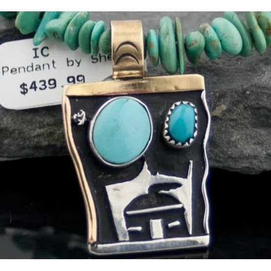 Handmade Hogan Certified Authentic Navajo .925 Sterling Silver 12kt Gold Filled Turquoise Native American Necklace 370794699246 Handmade Hogan Certified Authentic Navajo .925 Sterling Silver 12kt Gold Filled Turquoise Native American Necklace 370794699246