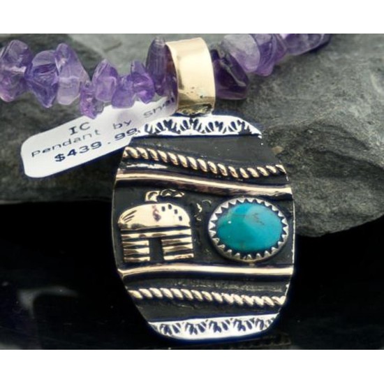 Handmade Hogan Certified Authentic Navajo .925 Sterling Silver 12kt Gold Filled Turquoise Native American Necklace 370795908957