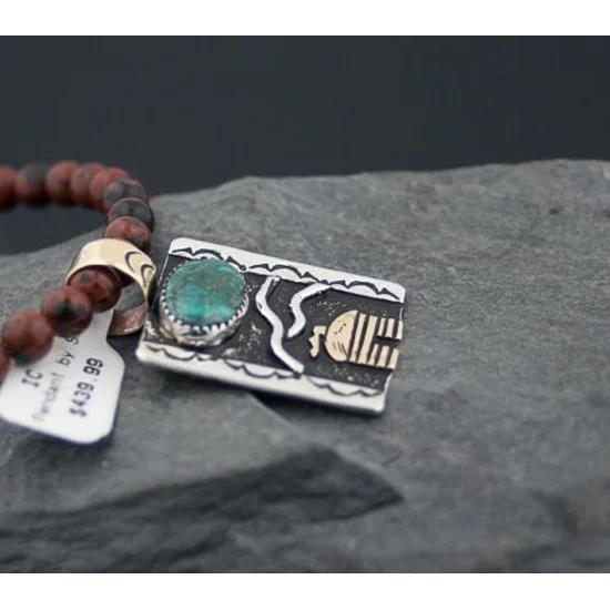 Handmade Hogan Certified Authentic Navajo Native .925 Sterling Silver and 12kt Gold Filled Turquoise Native American Necklace 370804674119