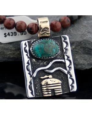 Handmade Hogan Certified Authentic Navajo Native .925 Sterling Silver and 12kt Gold Filled Turquoise Native American Necklace 370804674119 Handmade Hogan Certified Authentic Navajo Native .925 Sterling Silver and 12kt Gold Filled Turquoise Native American Necklace 370804674119