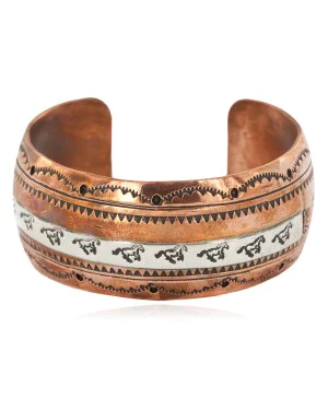 Handmade Horse Certified Authentic Navajo Pure .925 Sterling Silver and Copper Native American Bracelet 12843-2 Handmade Horse Certified Authentic Navajo Pure .925 Sterling Silver and Copper Native American Bracelet 12843-2