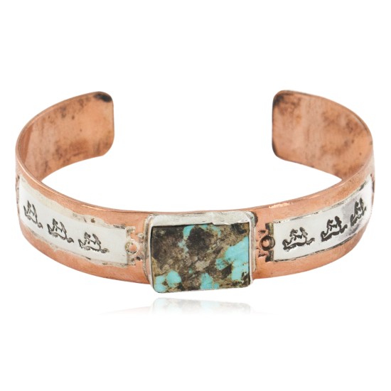 Handmade Horse Certified Authentic Navajo Pure .925 Sterling Silver and Copper Natural Turquoise Native American Bracelet  1286-3
