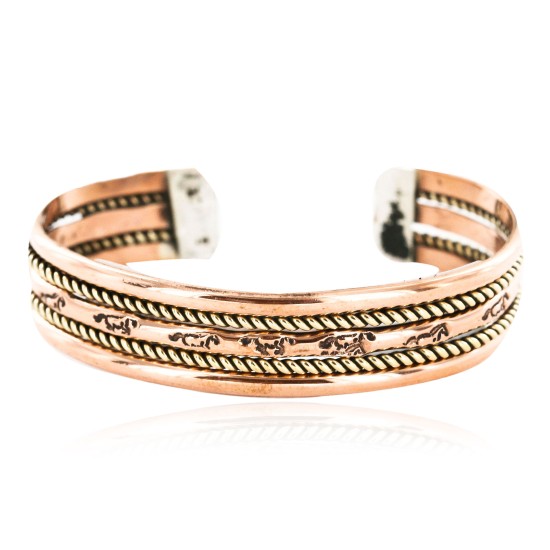Handmade Horse Certified Authentic Navajo Pure Copper and Brass Native American Bracelet 12845-4