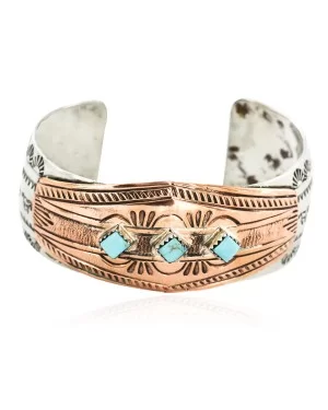 Handmade Horse Certified Authentic Navajo Pure Nickel Copper Native American Bracelet Natural Turquoise 12844-2