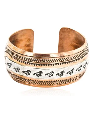 Handmade Horse Mountain Certified Authentic Navajo Pure .925 Sterling Silver and Copper Native American Bracelet 12839-3