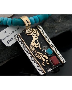 Handmade Kokopelli Certified Authentic Navajo .925 Sterling Silver 12kt Gold Filled Turquoise Native American Necklace 370845726676