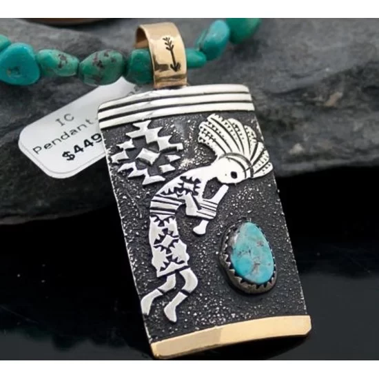 Handmade Kokopelli Certified Authentic Navajo .925 Sterling Silver 12kt Gold Filled Turquoise Native American Necklace 390611867855 Handmade Kokopelli Certified Authentic Navajo .925 Sterling Silver 12kt Gold Filled Turquoise Native American Necklace 390611867855