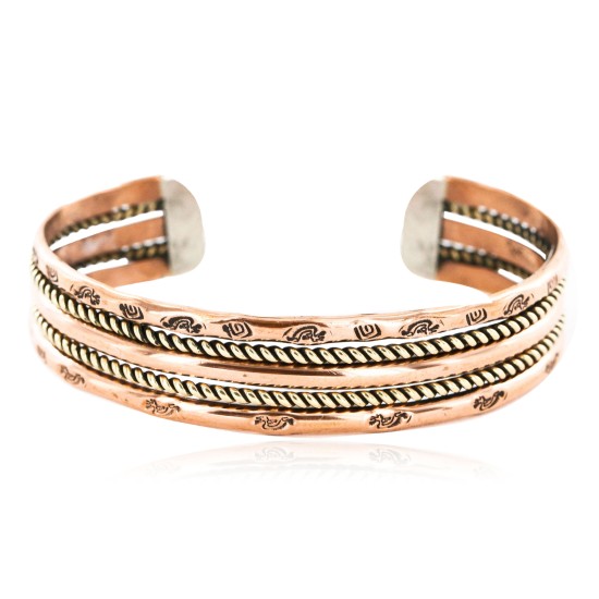 Handmade Kokopelli Certified Authentic Navajo Pure Copper and Brass Native American Bracelet 12845-3