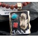 Handmade Leaf Certified Authentic Navajo .925 Sterling Silver 12kt Gold Filled Coral, Gold Stone and Turquoise Native American Necklace 390589681815