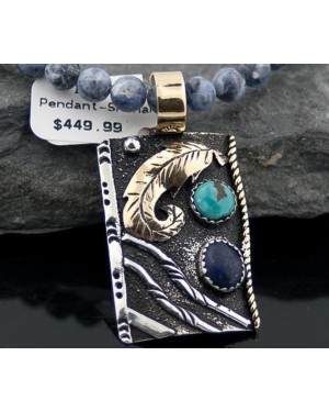 Handmade Leaf Certified Authentic Navajo .925 Sterling Silver 12kt Gold Filled Natural Turquoise 025 Native American Necklace 370808224524