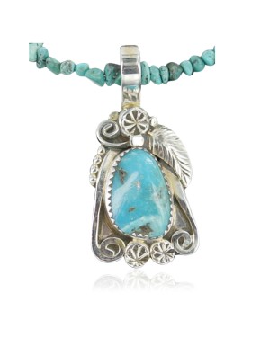 Handmade Leaf Certified Authentic Navajo .925 Sterling Silver Natural Turquoise Native American Necklace 370907919737