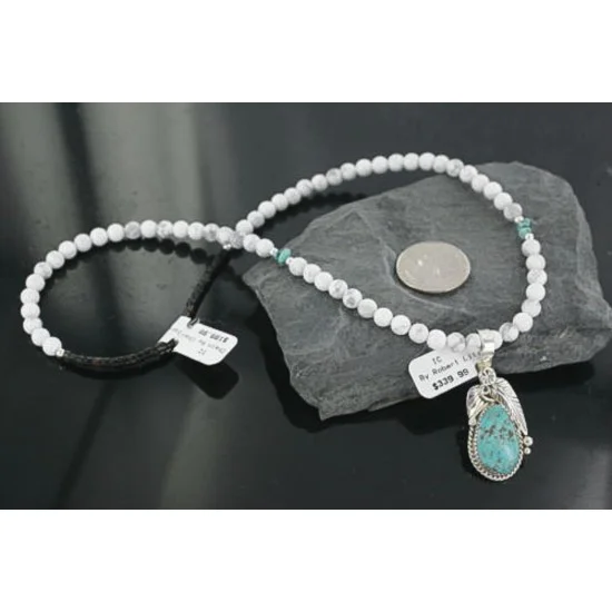 Handmade Leaf Certified Authentic Navajo .925 Sterling Silver Turquoise Native American Necklace 370909897471