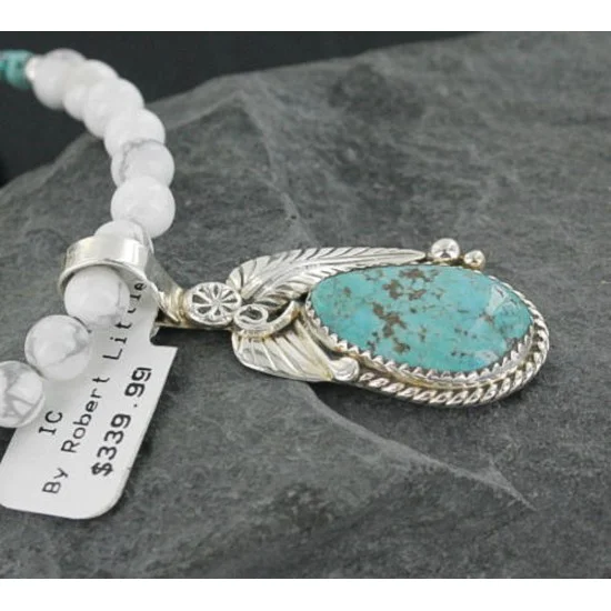 Handmade Leaf Certified Authentic Navajo .925 Sterling Silver Turquoise Native American Necklace 370909897471