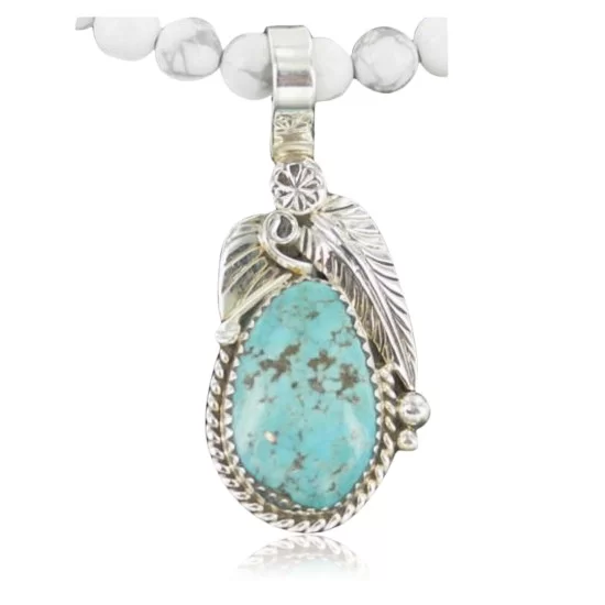 Handmade Leaf Certified Authentic Navajo .925 Sterling Silver Turquoise Native American Necklace 370909897471