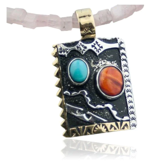 Handmade Mountain Certified Authentic Navajo .925 Sterling Silver 12kt Gold Filled Turquoise Native American Necklace 370806111332 Handmade Mountain Certified Authentic Navajo .925 Sterling Silver 12kt Gold Filled Turquoise Native American Necklace 370806111332