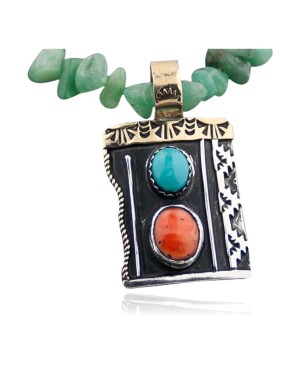 Handmade Mountain Certified Authentic Navajo .925 Sterling Silver 12kt Gold Filled Turquoise Native American Necklace 370811449551