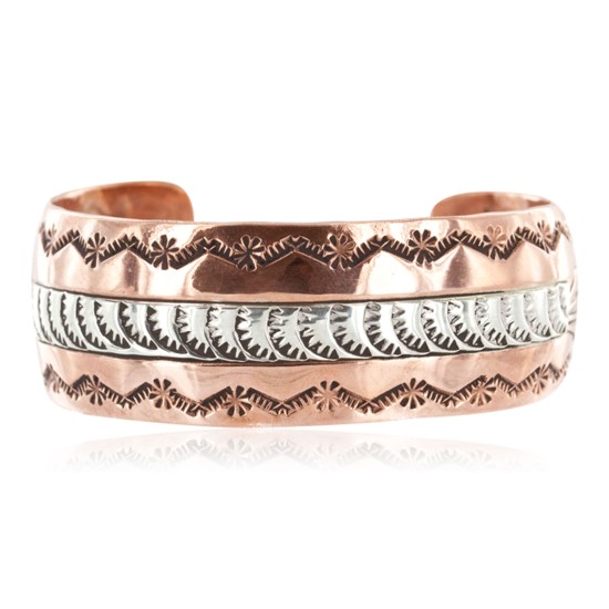 Handmade Mountain Certified Authentic Navajo .925 Sterling Silver and Pure Copper Native American Bracelet 12899-2