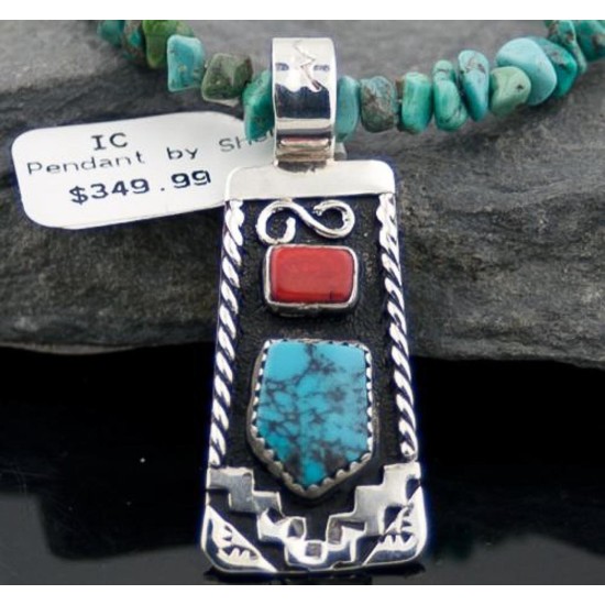 Handmade Mountain Certified Authentic Navajo Native .925 Sterling Silver Turquoise and Coral Native American Necklace 390566953327