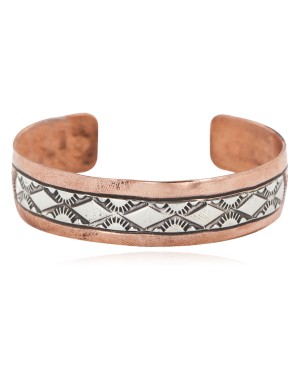 Handmade Mountain Certified Authentic Navajo Pure .925 Sterling Silver Copper Native American Bracelet 12809-3