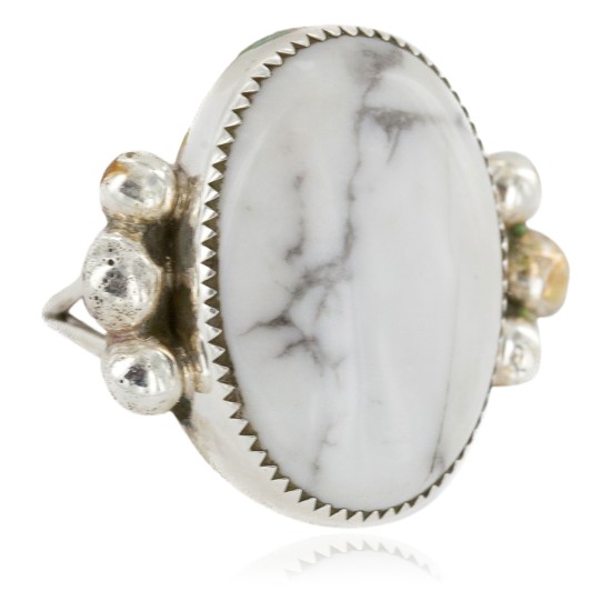 Handmade Navajo Silver Certified Authentic White Howlite Native American Ring  17025-3