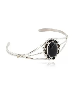 Handmade Navajo Certified Authentic .925 Sterling Silver Natural Black Onyx Native American Bracelet 13108-4