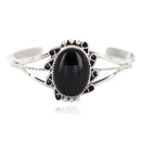 Handmade Navajo Certified Authentic .925 Sterling Silver Natural Black Onyx Native American Bracelet 18197-2
