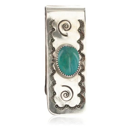 Handmade Navajo Certified Authentic .925 Sterling Silver Natural Turquoise Native American Nickel Money Clip 10533-9