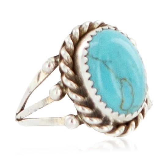 Handmade Navajo Certified Authentic .925 Sterling Silver Natural Turquoise Native American Ring Size 7 1/2 13106-2