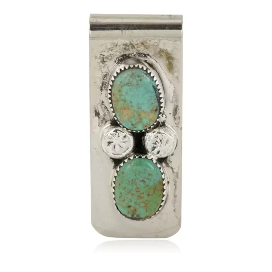 Handmade Navajo Certified Authentic Nickel and .925 Sterling Silver Natural Turquoise Native American Money Clip 10530-3 Handmade Navajo Certified Authentic Nickel and .925 Sterling Silver Natural Turquoise Native American Money Clip 10530-3