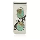 Handmade Navajo Certified Authentic Nickel and .925 Sterling Silver Natural Turquoise Native American Money Clip 10530-4