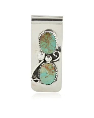 Handmade Navajo Certified Authentic Nickel and .925 Sterling Silver Natural Turquoise Native American Money Clip 10530-4 Handmade Navajo Certified Authentic Nickel and .925 Sterling Silver Natural Turquoise Native American Money Clip 10530-4