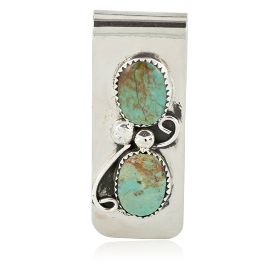 Handmade Navajo Certified Authentic Nickel and .925 Sterling Silver Natural Turquoise Native American Money Clip 10530-4 Handmade Navajo Certified Authentic Nickel and .925 Sterling Silver Natural Turquoise Native American Money Clip 10530-4