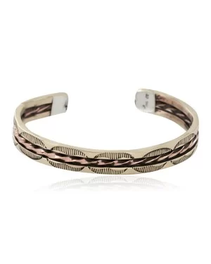 Handmade Navajo Certified Authentic Pure Copper and Brass Native American Bracelet 12958-2