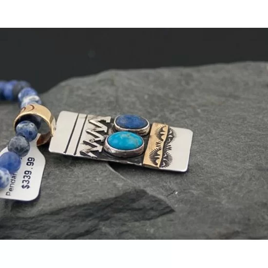 Handmade RARE Certified Authentic Navajo .925 Sterling Silver 12kt Gold Filled Turquoise and LAPIS Native American Necklace 370801544076
