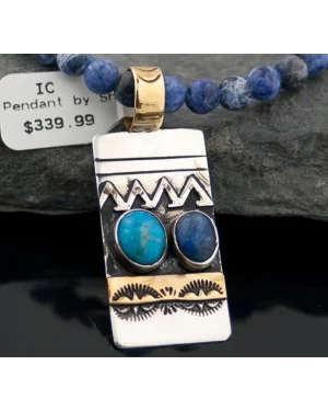 Handmade RARE Certified Authentic Navajo .925 Sterling Silver 12kt Gold Filled Turquoise and LAPIS Native American Necklace 370801544076